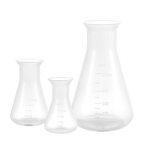 TEHAUX 三角フラスコ フラスコ プラスチック 実験用 コニカル 子供 学生用 教育 学習 おもちゃ 50ml 、100ml、500ml 3個セット